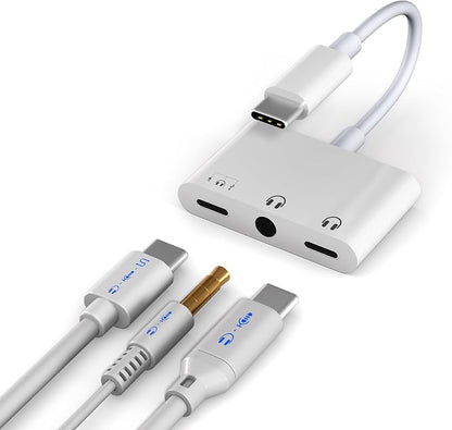USB C Splitter 1 in 3 Out Dual USB C Headphone and Charger With 480Mbps Data, USB-C to 3.5mm Headphone Jack+ Dual Type c Dongle Surpport Music, Call, Microphone, PD60W Charging, Data Transfer