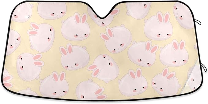 Cute Pink Bunny Car Windshield Sun Shade Rabbit Animal Foldable UV Ray Sun Visor Protector Sunshade to Keep Your Vehicle Cool (55" x 27.6")