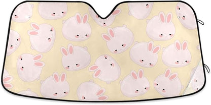 Cute Pink Bunny Car Windshield Sun Shade Rabbit Animal Foldable UV Ray Sun Visor Protector Sunshade to Keep Your Vehicle Cool (55" x 27.6")