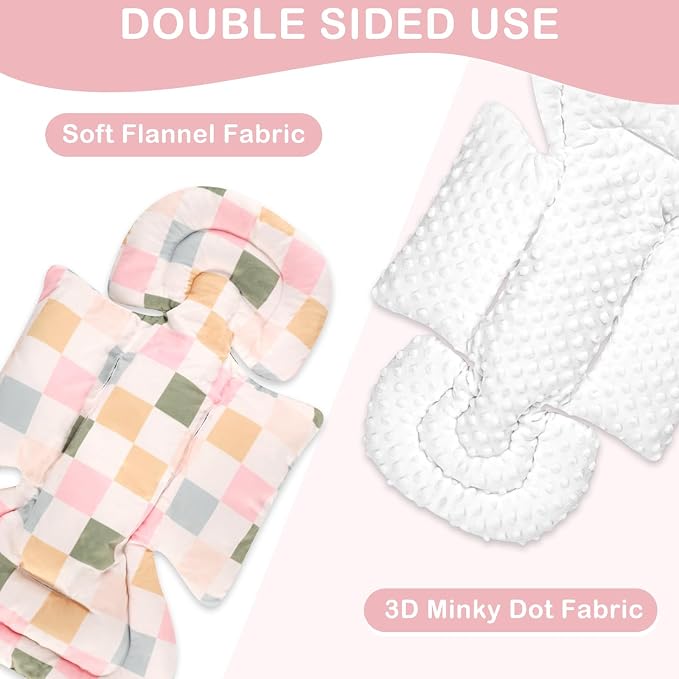 DILIMI Infant Car Seat Insert, Baby Car Seat Head Support with 3 Strap Paddings, Soft Newborn Car Seat Cushion for Stroller, Swing, Bouncers, Colorful Checkered
