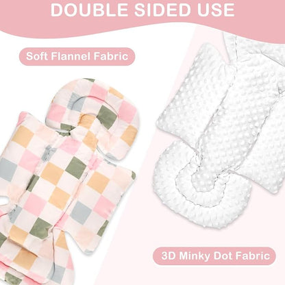 DILIMI Infant Car Seat Insert, Baby Car Seat Head Support with 3 Strap Paddings, Soft Newborn Car Seat Cushion for Stroller, Swing, Bouncers, Colorful Checkered
