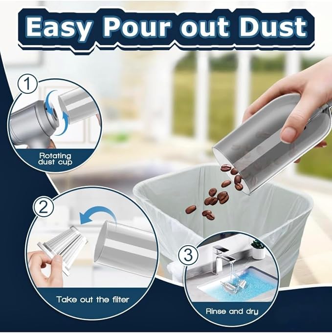 VIVIDUS Handheld Vacuum Cordless, 15000PA Car Vacuum Cleaner High Power, Small Vacuum Cleaner & Blower Portable, 4-in-1 Versatile Rechargeable Handheld Vacuum for Car, Home, Pet Hair Cleaning, White
