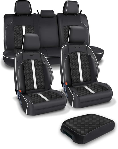 Carlimeki Leather Seat Covers Custom Fit for Tacoma Gen 3rd (2016-2023) Double & Crew Cab, for SR, SR5, Limited, TRD Pro, TRD Sport, TRD Off-Road, Trail Special Edition - Fully Covered