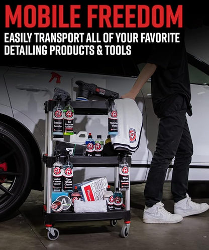 Adam's Polishes Standard Detailing Cart, Custom Mobile Rolling Utility Detailing Tool Cart Organizer for Garage DIY Home Projects, Extra Storage for Mechanics & Detailers During Repairs Car Wash/Wax