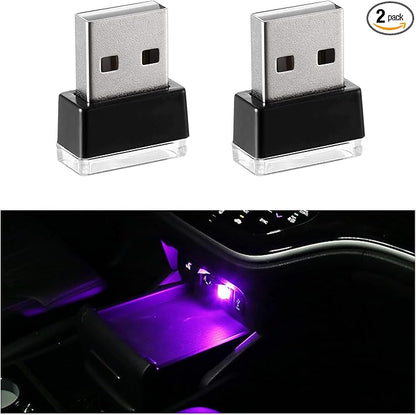 2 PCS USB LED Car Interior Atmosphere Lamp, Portable Mini LED Night Light, Plug-in USB Interface Trunk Ambient Lighting Kit, Universal Interior Car Accessories (Purple)