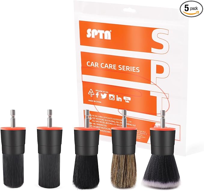SPTA Drill Brush Attachment, 5 Pcs Mixed Hair Drill Brush Head Set, Auto Detail Set, Replacement Car Detail for Cleaning Interior or Exterior, Used on Electric, Electric Driver