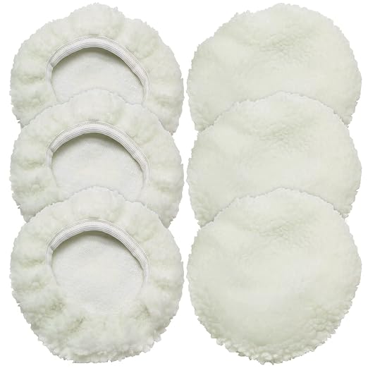 Bonsicoky 6 PCS Car Polishing Bonnet Buffing Pad Lamb Fleece Buffing Pad Cover for 7" - 8" Car Polisher, White