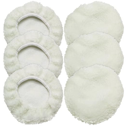 Bonsicoky 6 PCS Car Polishing Bonnet Buffing Pad Lamb Fleece Buffing Pad Cover for 7" - 8" Car Polisher, White