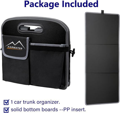 M KARMATER Car Trunk Organizer,Machine Washable PP Materials 3 Compartments Car Storage,95L Waterproof Polyester Cars Accessories Organizer and 6 Pockets, Suitable for SUV, Minivan, Truck(Black)
