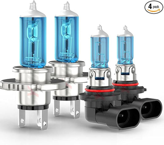 Upgraded Halogen Headlight Bulbs Compatible for Toyota Sequoia 2001 2002 2003 2004 2005 2006 2007, 9003/H4 High Low Beam + 9006 Fog Light, 6000K White, 300% Brightness, Plug n Play, Pack of 4