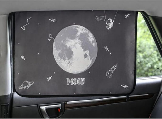 Magnetic Car Sun Shade Curtain for Side Window – Sun Blocker and UV Protector for Baby, Kids, and Pets – Universal Fit with Built-in Magnets for Steel-Framed Door (Moon)