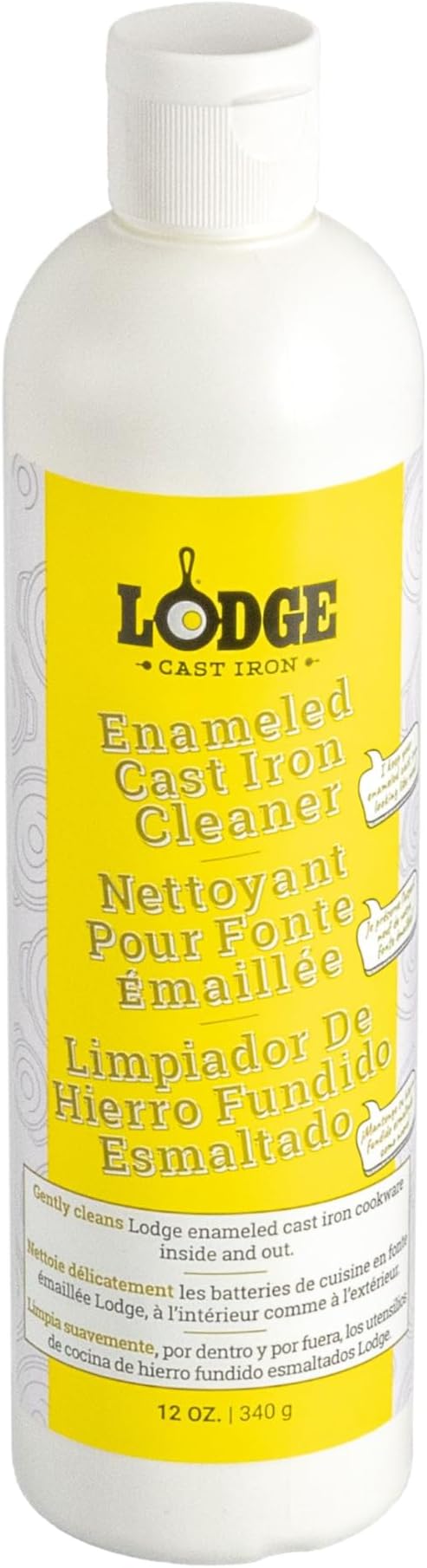 Lodge Enameled Cast Iron & Ceramic Stoneware Cleaner - 100% Biodegradeable Enamel Cleaner - Dye and Bleach-Free - 12 Fl Oz