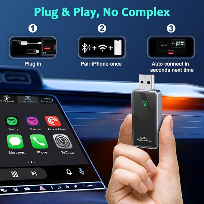 SkycropHD Wireless CarPlay Adapter for iPhone, Apple Car Play Dongle Convert Wired CarPlay to Wireless, Plug & Play, Fast 5GHz WiFi Auto Connect, 2026 Mini Edition