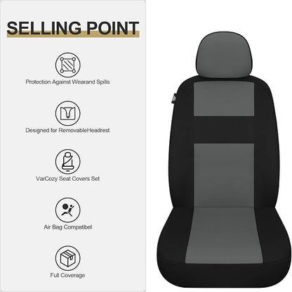 VarCozy Seat Covers for Car Front Pair, Breathable Cloth Front Car Seat Covers, Universal Cloth Seat Covers for SUV Sedan Van, Automotive Interior Covers, Airbag Compatible