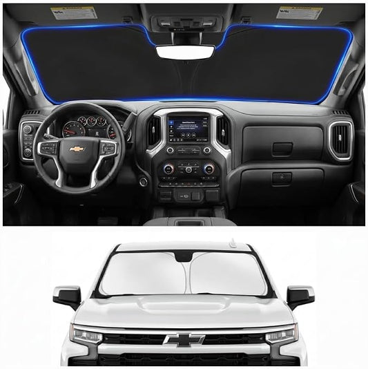 Windshield Sun Shade for Chevy Chevrolet Silverado 1500 2019-2026 | Custom Fit Windshield Cover, Blocks UV Rays, Double-Layer Heat Shield, Durable Frame, Easy Fold & Storage