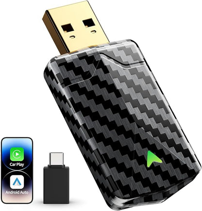 Wireless CarPlay & Android Auto Adapter, Convert Wired to Wireless, Fast Auto Connect and No Lag, Plug & Play USB with Gold-Plated Connector, Carbon Fiber Design, Compatible with iPhone & Android