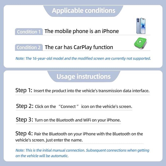 Car Wireless CarPlay Adapter for iPhone Mini Plug and Play for with Factory Wired Apple CarPlay, Fast & Stable Connection, Wide Vehicle Compatibility USB & USB C Android Auto