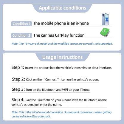 Car Wireless CarPlay Adapter for iPhone Mini Plug and Play for with Factory Wired Apple CarPlay, Fast & Stable Connection, Wide Vehicle Compatibility USB & USB C Android Auto