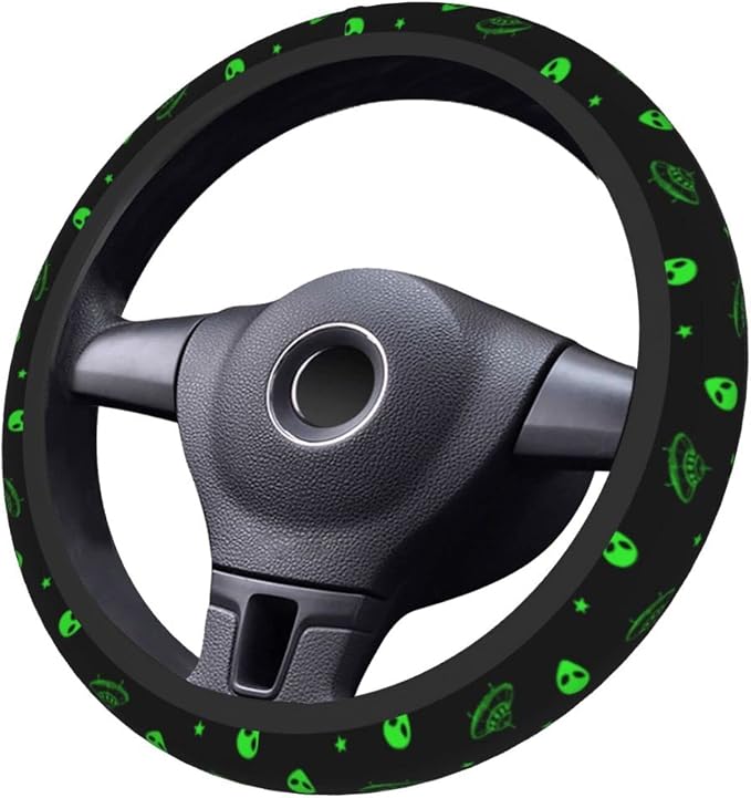 Galaxy Alien Spaceship Steering Wheel Covers Non Slip Neoprene Universal 15 Inch Steering Wheel Protector Car Cover for Men Women