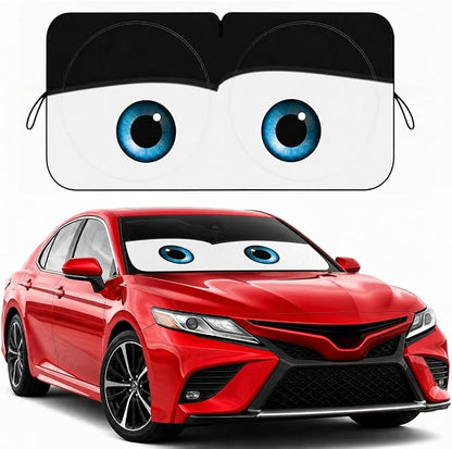 Car Windshield Sun Shade, Funny Cartoon Eyes Car Sun Shade, UV Heat Protection Windshield Cover Universal Fits Mid-Large Sedan SUV Crossover Family Vehicle - 63 x 31.5