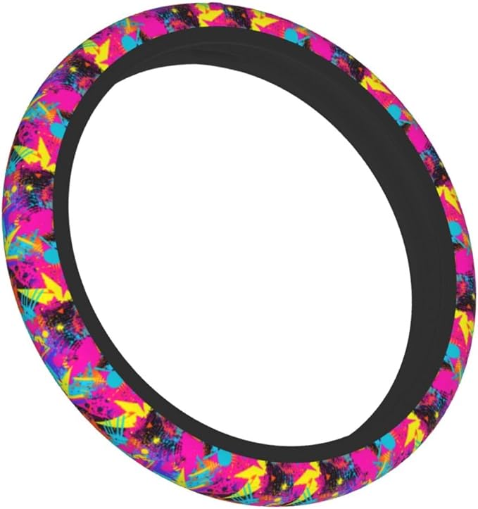 Retro 80s 90s Steering Wheel Covers Non Slip Neoprene Universal 15 Inch Steering Wheel Protector Car Cover for Men Women