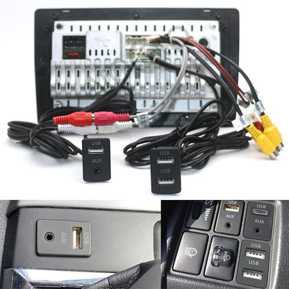 Car Dash Flush Mount 4 6Pin Dual Type-C USB Port Switch Panel 3.5mm AUX for RCA Interface Cable Adapter Android Multimedia Head Unit - (Color Name: I)