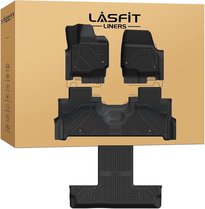 LASFIT Floor Mats for 2025 2026 2027 Ford Expedition 7 Seats Standard (Not Fit 8 Seats and Not Fit Max),All Weather Protection TPE Easy Clean Floor Liners,3Row,4PCS Black