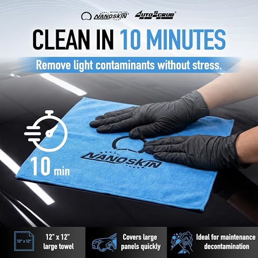Nanoskin AUTOSCRUB Surface Prep Towel Fine Grade- Patented Clay Bar Replacement Tool to Remove Embedded Contaminants Before Wax & Coating | Safe for Painted Surface, Glass, Plastic, Metal & More, 12" x 12"