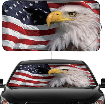 Gven Windshield Sun Shade for Car Front Window Cover Sunshades Visor Automotive Sun Shield for Compact Sedan, Suv, Midsize Sedan, Small Pickup Blocks UV Rays Keep Your Vehicle Cool (Flag, S)