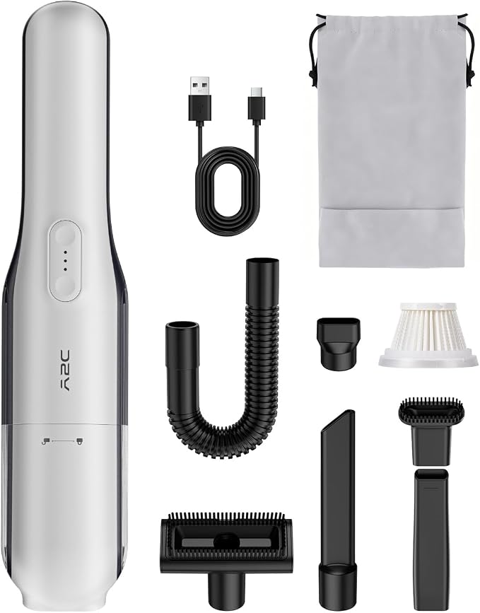 A2C Handheld Vacuum Cordless with 19000Pa Strong Suction, Mini Car Vacuum Cleaner with HEPA Filter, 2 Suction Modes, Multi-Nozzles, Portable Vacuum Cleaner for Home, Car, Office, Keyboards