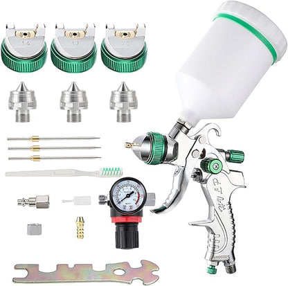 ENDOZER Professional HVLP Spray Gun Set Gravity Feed Air Spray Gun with 1.4, 1.7, 2.0mm Nozzles 20oz 600cc with Gauge for Auto Paint, Primer, Clear/Top Coat & Touch-Up (Not Suitable for Latex Paint)