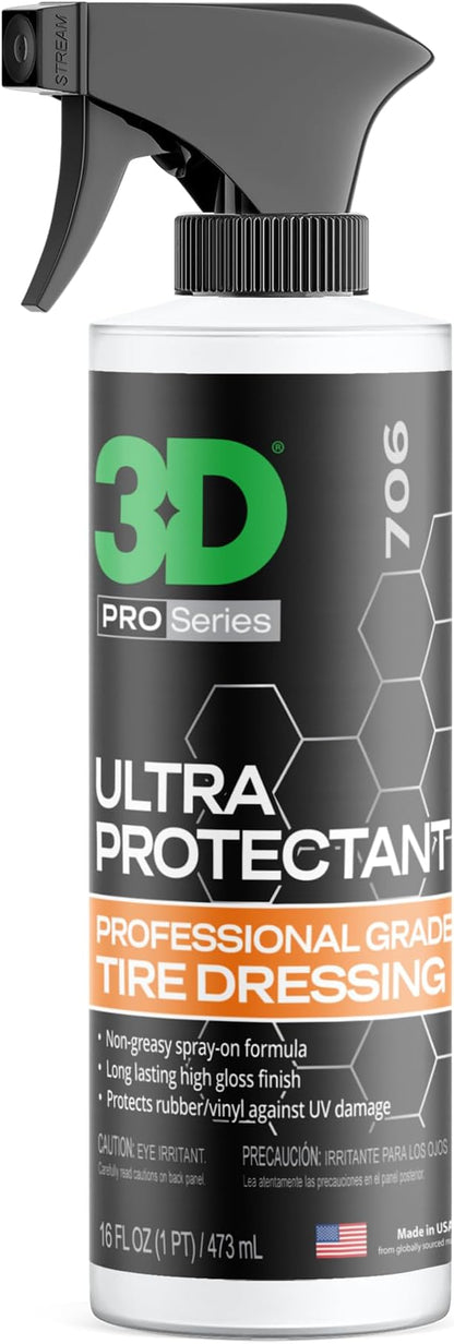 3D Ultra Protectant Tire Shine Spray – Water-Based High Gloss Tire Dressing | Long Lasting UV Protection for Rubber & Vinyl | No Sling | Made in USA |16 oz