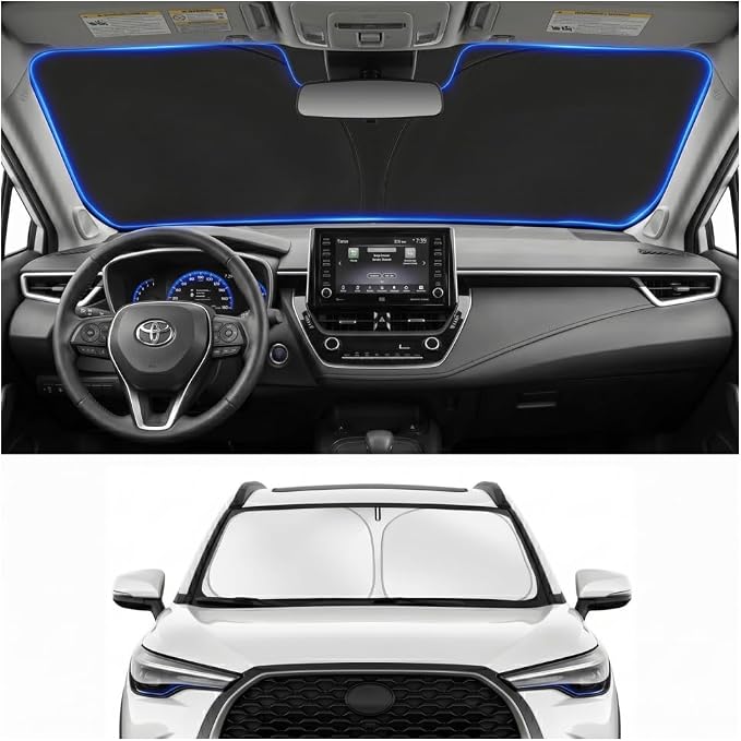 Custom Fit Windshield Sun Shade for Toyota Corolla 2020-2026 | Custom Fit Windshield Cover, Blocks UV Rays, Double-Layer Heat Shield, Durable Frame, Easy Fold & Storage