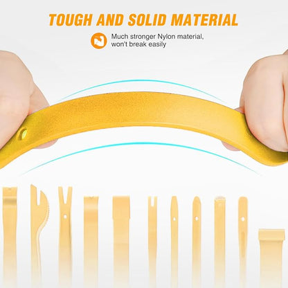 GOOACC 13PCS Nylon Trim Removal Tool Set for Bumper Fastener Rivet Clips Car Door Clip Panel Audio Video Dashboard Dismantle Yellow