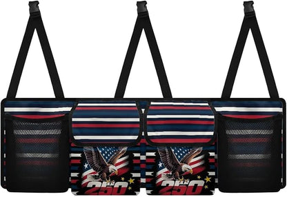 Eagle Flag Hanging Car Organizer Backseat Hanging Storage Bag with 4 Pockets & 3 Adjustable Straps Large Capacity Cars Trunk Organizer Suitable for Most Cars,SUV,Sedan