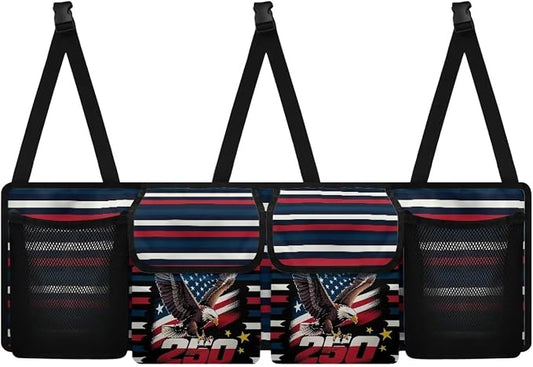 Eagle Flag Hanging Car Organizer Backseat Hanging Storage Bag with 4 Pockets & 3 Adjustable Straps Large Capacity Cars Trunk Organizer Suitable for Most Cars,SUV,Sedan
