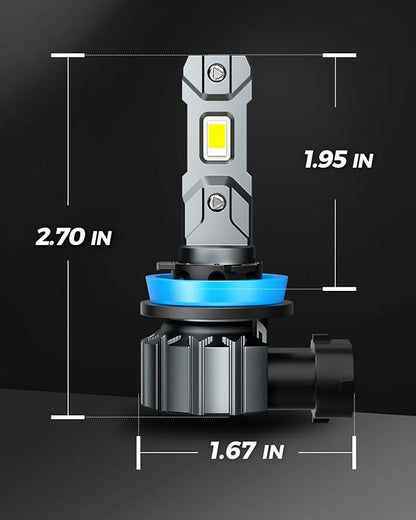 Marsauto H11 Bulb, 30000LM Brightness Output 6000K Cool White,H8 H9 H11 Fog Bulbs IP68 Waterproof 60000Hrs Lifespan, 3Mins Installation, 2 Pack