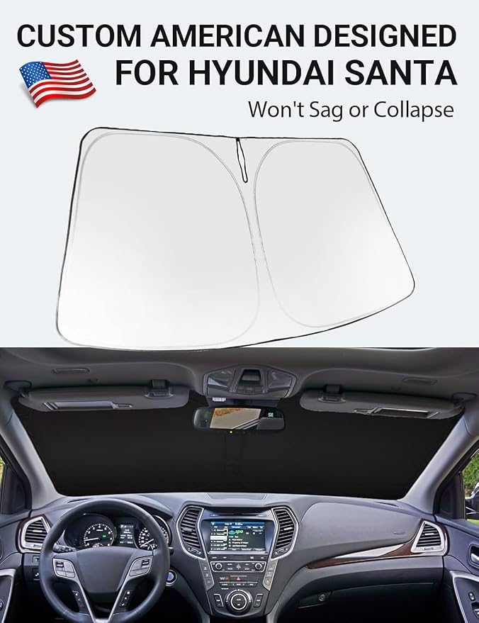 Proadsy 2026 Upgrade Windshield Sun Shade Custom Fit 2013-2018 Santa Foldable Front Sunshade Protector Sun Visor Blocks UV Rays Keep Car Cooler
