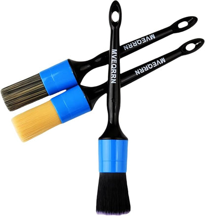 MVEQRRN 3pcs Car Detailing Brush Set-1pcs Boars Hair Car Detailing Brushes,1pcs Ultra Soft No Scratch Detailing Brush for Air Vent,Leather Seat 1pcs auto Detail Brushes for Interior Exterior(Blue)