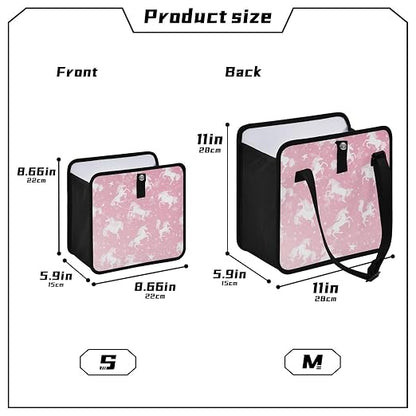 Car Trash Can Organizer Bin with Adjustable Strap for Back Front Seat Console Waterproof Leakproof Collapsible Portable 8.66 Inch Pink Unicorns Silhouette and Stars