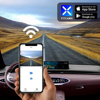 Fitcamx Front 2K+Rear 1080P Dash Cam Adapts for Genesis GV70 2022-2026 (HD2-AR100), Integrated OEM Look, Dual HD Video, Built-in WiFi & APP, Loop Recording, G-Sensor, Easy to Operate, 64GB Card