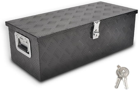 30” Heavy Duty Aluminum Truck Bed Tool Box 5 Bar Tread Waterproof Truck Tool Box Storage Organizer，Truck Box with Side Handle, Lock & Keys,Black (30"X13"X10")