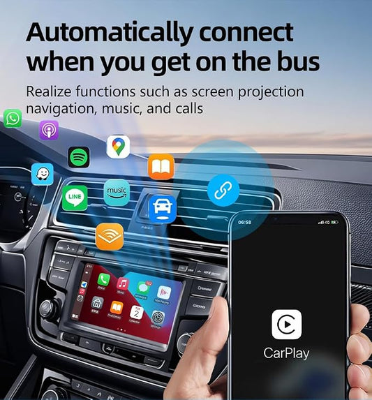 Wireless CarPaly & Android Adapter - Convert Factory Wired CarPlay to Wireless Car Play Dongle Plug, Work w/iPhone iOS 10+& Android 9+, 2 Cable Included USB A to USB C & A (CB08)