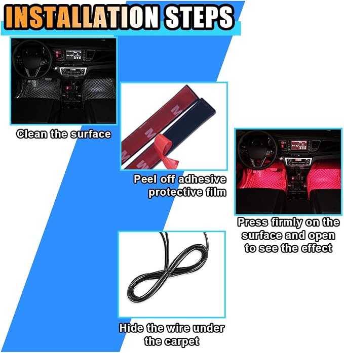 Universal Car LED Strip Light, USB Port Auto Interior Decorative Lamp, 12V Under Dash Ambient Night Light, 24 LEDs RGB Neon Interior Atmosphere Lights, LED Ambient Lights for Car SUV (Red, USB)