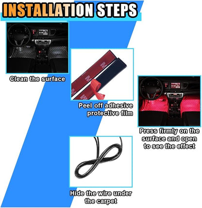 Universal Car LED Strip Light, USB Port Auto Interior Decorative Lamp, 12V Under Dash Ambient Night Light, 24 LEDs RGB Neon Interior Atmosphere Lights, LED Ambient Lights for Car SUV (Red, USB)