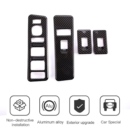 Inner Window Switch Panel Cover for Hummer H2 2003-2007,Window Lift Switch Cover Interior Button Trim Kit,1 Set of 4,Interior Accessories (Carbon Fiber Style)