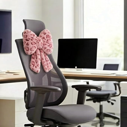 Sexysamba 2 Pcs Plush Bow Car Headrest Neck Pillow Cute Bow Pillow for Car Seat Décor Soft Neck Support for Comfortable Driving Traveling Office Fluffy Head Rest Cushion, Pink Leopard Print