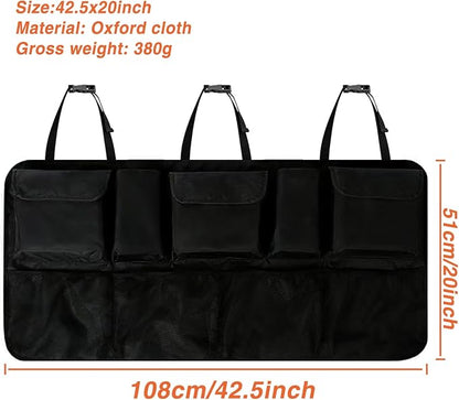 Car Trunk Organizer Large Capacity Back Seat Car Organizer with 8 Pockets Collapsible Car Storage Bag for SUV, Truck, MPV 42.5"*20" - Car Accessories Black