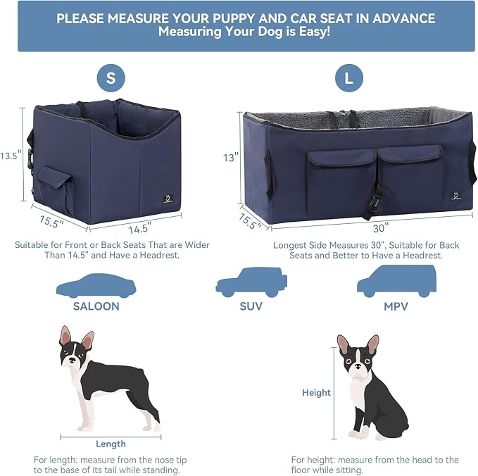 A 4 Pet Dog Car Seat for Medium/Large Dog or 2 Small Dogs, Booster Travel Pet Seat with 2 Safety Seat Belts & Storage Bags, Portable Comfortable Pet Seat for Dogs Under 55 lbs