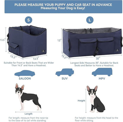 A 4 Pet Dog Car Seat for Medium/Large Dog or 2 Small Dogs, Booster Travel Pet Seat with 2 Safety Seat Belts & Storage Bags, Portable Comfortable Pet Seat for Dogs Under 55 lbs